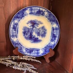 Antique WH Grindley Flow Blue Shanghai 10" Dinner Plate, 1890's